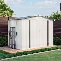 8X6 FT Metal Outdoor Garden Storage Shed, Tool Shed with Pitched Roof Waterproof with One Window and Two Lockable Door, Metal Tool Shed for Garden Too