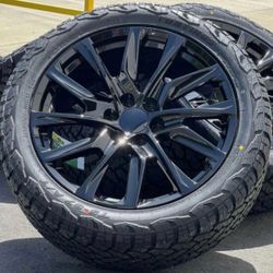 2024 Black Wheels Rims and Tires 22" GMC Sierra Yukon Denali Chevy Silverado 1500 Tahoe Cadillac Escalade Chevrolet Suburban Avalanche 285/45R22