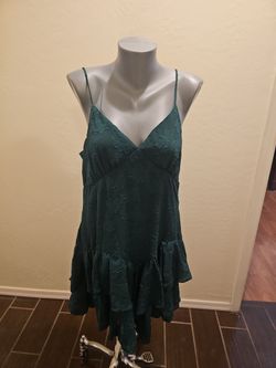 Green Floral Textured Spaghetti Strap Mini Dress