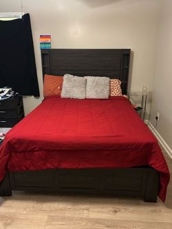 Dark Brown Queen Bed Frame with Headboard