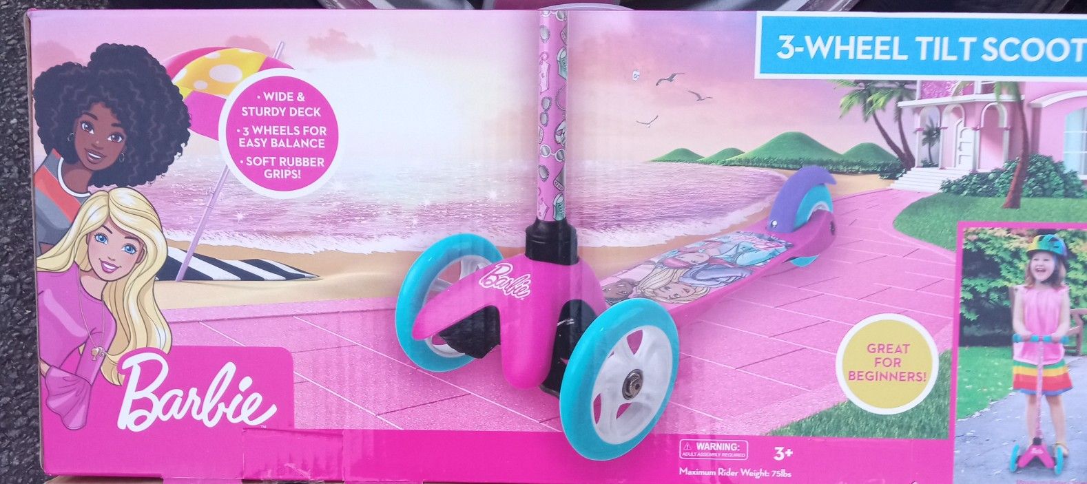 Brand New Barbie 3 Wheel Tilt And Turn Scooter
