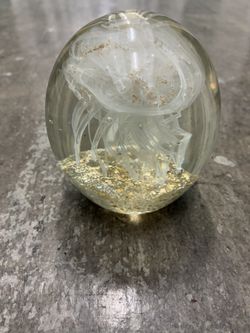 Gold Accented Jellyfish Glass Paperweight 