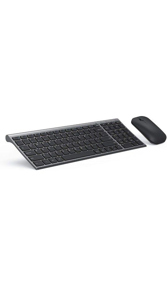 Rechargeable Keyboard and Mouse Combo, seenda Ultra Thin Low Profile Wireless Keyboard with Numeric Keypad Silent Keys for Windows Laptop Computer-Spa
