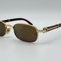 CARTIER GIVERNY VINTAGE BUBINGA WOOD GOLDEN SUNGLASSES SUPER RARE  100% GENUINE