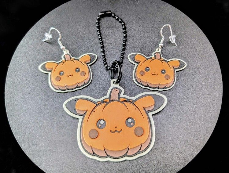 Pikachu "PumkinChu" Halloween Earrings & Keychain Bundle