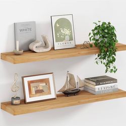 Natural Elm Wood Floating Shelves 36x8 inch Set of 2