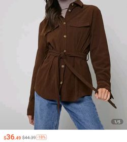 Brown Button Up Belted Jacket