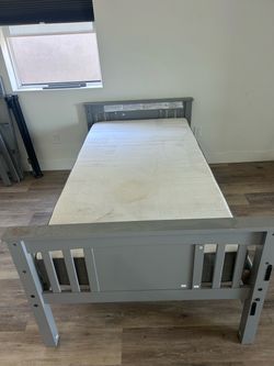 Gray Wood Twin Bed Frame with Mattress