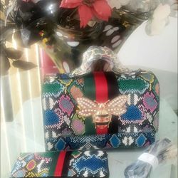 Multi Color Snake Print Box Handbag