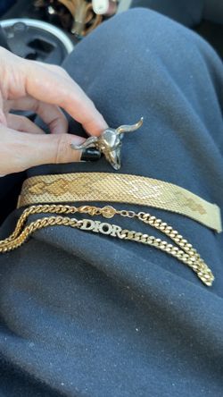 Sterling silvery and 14k gold bracelet and Dior choker
