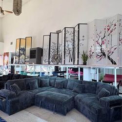 Brand New Sectional Corduroy Cuddler Half UShape Dark Grey Pull Out Bed $1399