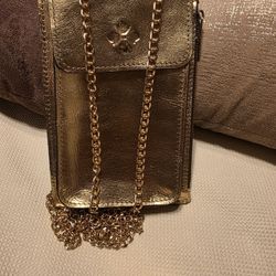 Patricia Nash Gold Leather Cell Phone Crossbody Bag Shoulder Bag Handbag Wallet