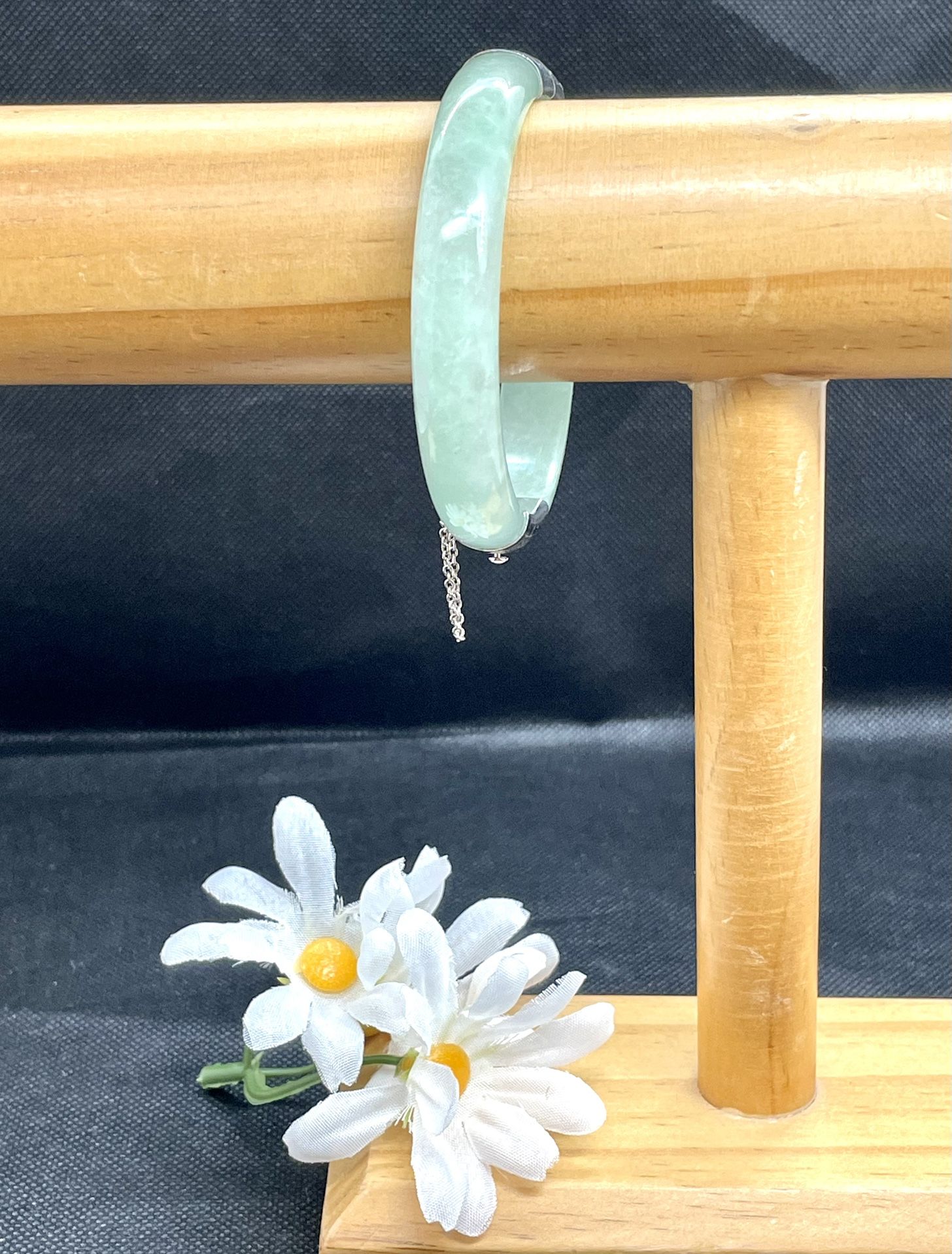 Sterling Jade Hinged Bangle