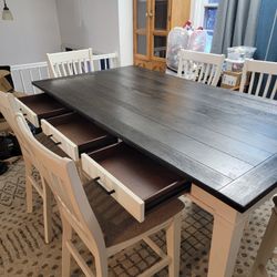 Counter Height Storage Dining Table-white &espresso And 6 Chairs