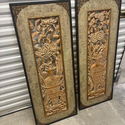 Two decorative hanging panels made of wood and ceramic…19 1/2 x 49 1/2 “ $100 each