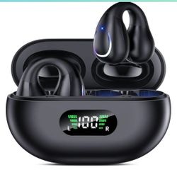Open Ear Clip Wireless Earbuds Bluetooth 5.3, Sports Earphones Built-in Microphone with Earhooks & Ear Hook