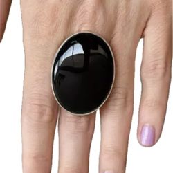 Sz 6 6.5 7 Handmade Ring OVAL Black Onyx Gem Solid 925 Sterling Silver Fine Art