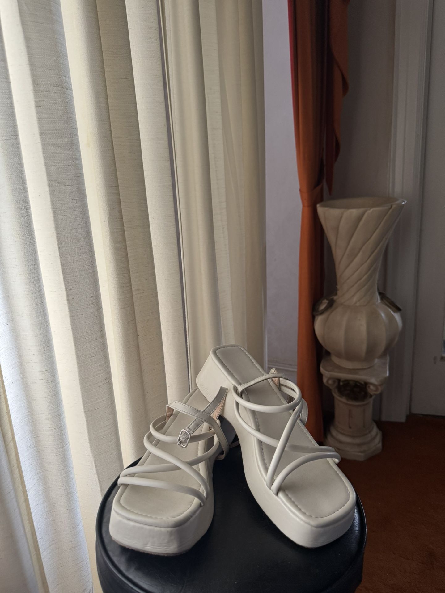 white chunky sandals