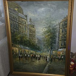 Large vintage oil painting Paris After the Rain Oil on Canvas 53x42