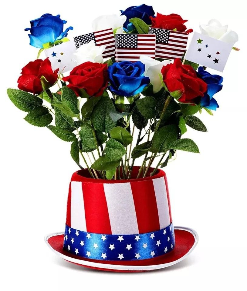 Hotop Patriotic 4th of July Table Centerpiece, Independence Day Flower Hat Pot Set