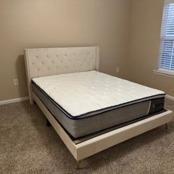 Beige Bed Frame & Headboard 