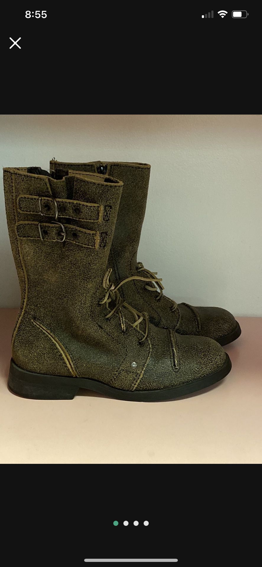 Gianni Bini Designer Lace Up Combat Distressed Boots In Excellent Condition 