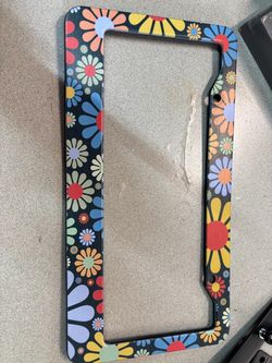 Metal License Plate Cover Colorful Flower Theme