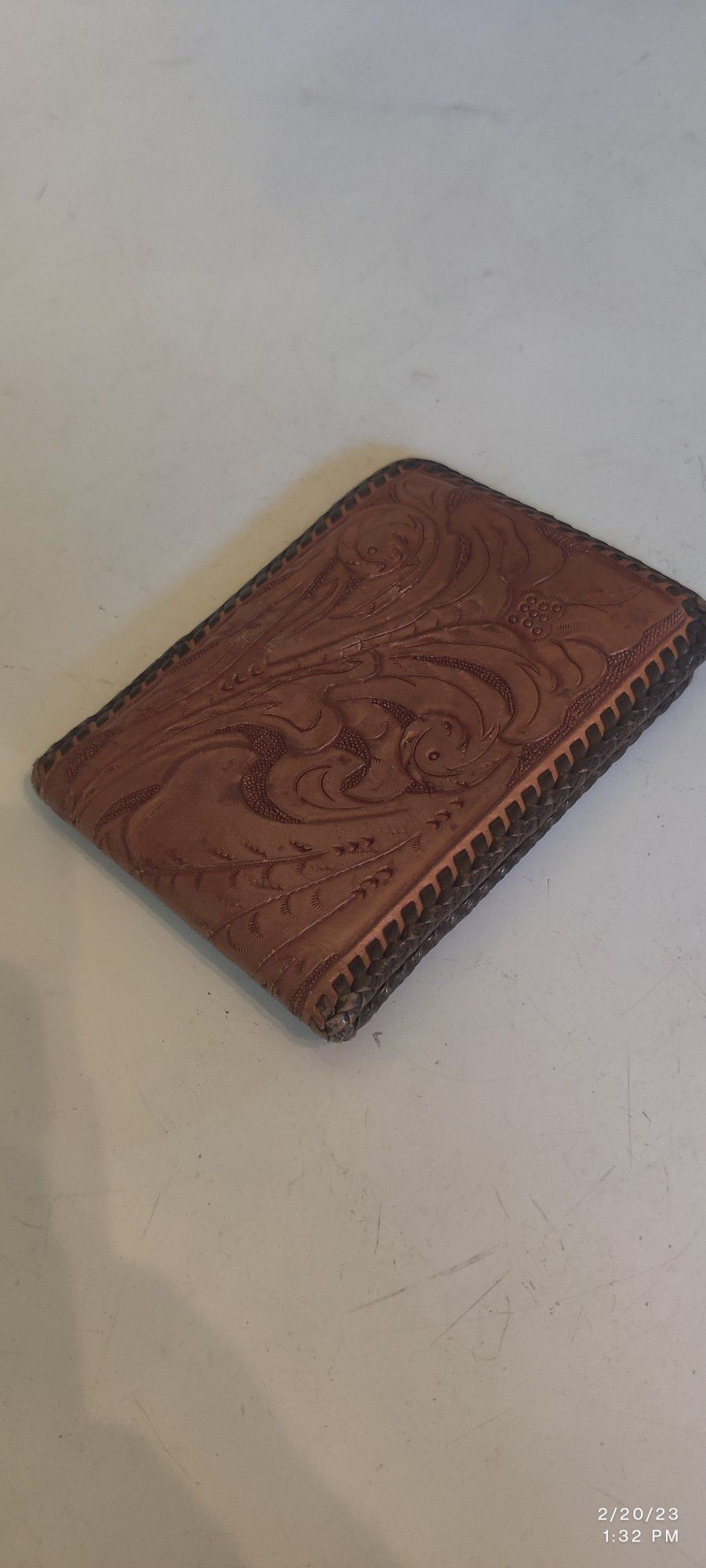 Old Rare Vintage 1970's Hand Tooled Leather Wallet Bifold Western 