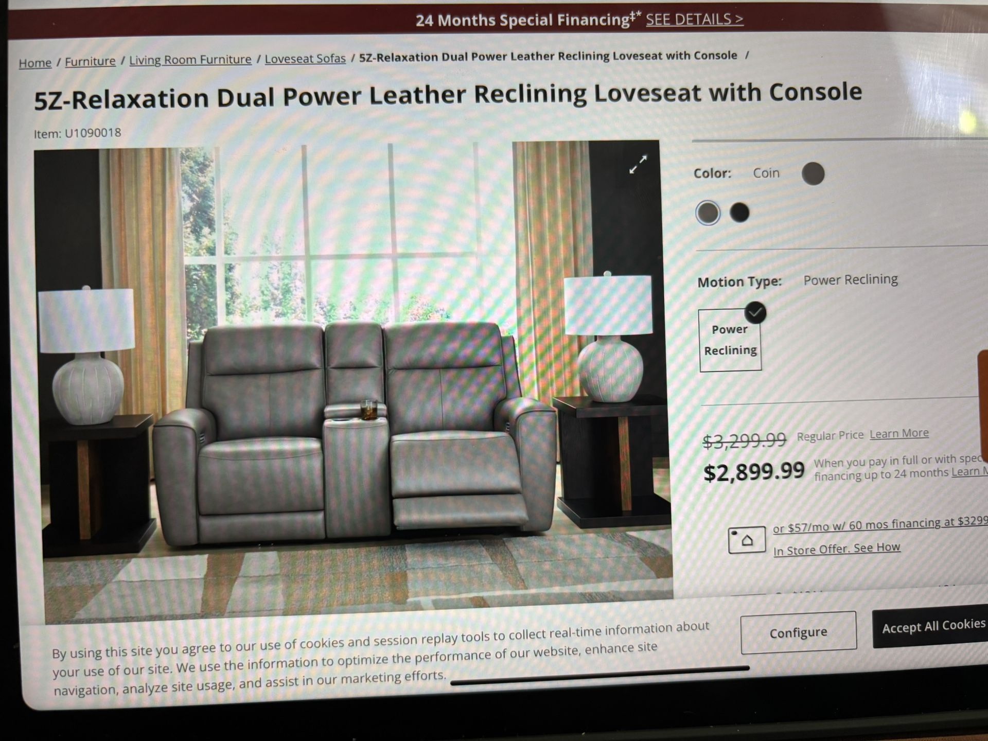 Ashley Furniture Luxury Leather Recliner With Center Console For Drinks And Remotes 