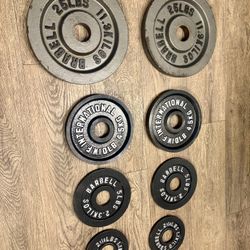  Olympic Full Set Of Cast Iron Weight Plates  from 2.5s to 45s  Pounds Like NEW (reconditioned), [Total: 245 lbs].   