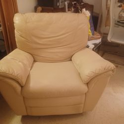    Beige Leather , Recliner rocking Chair