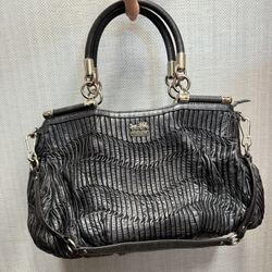 Coach Gathered Black Leather Satchel Handbag