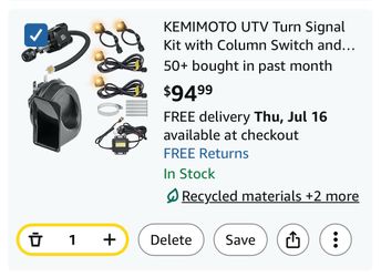 UTV Turn Signal Kit with Column Switch and 110D Horn Compatible with Polaris, Can-Am, Golf Cart, Teryx, CFMOTO