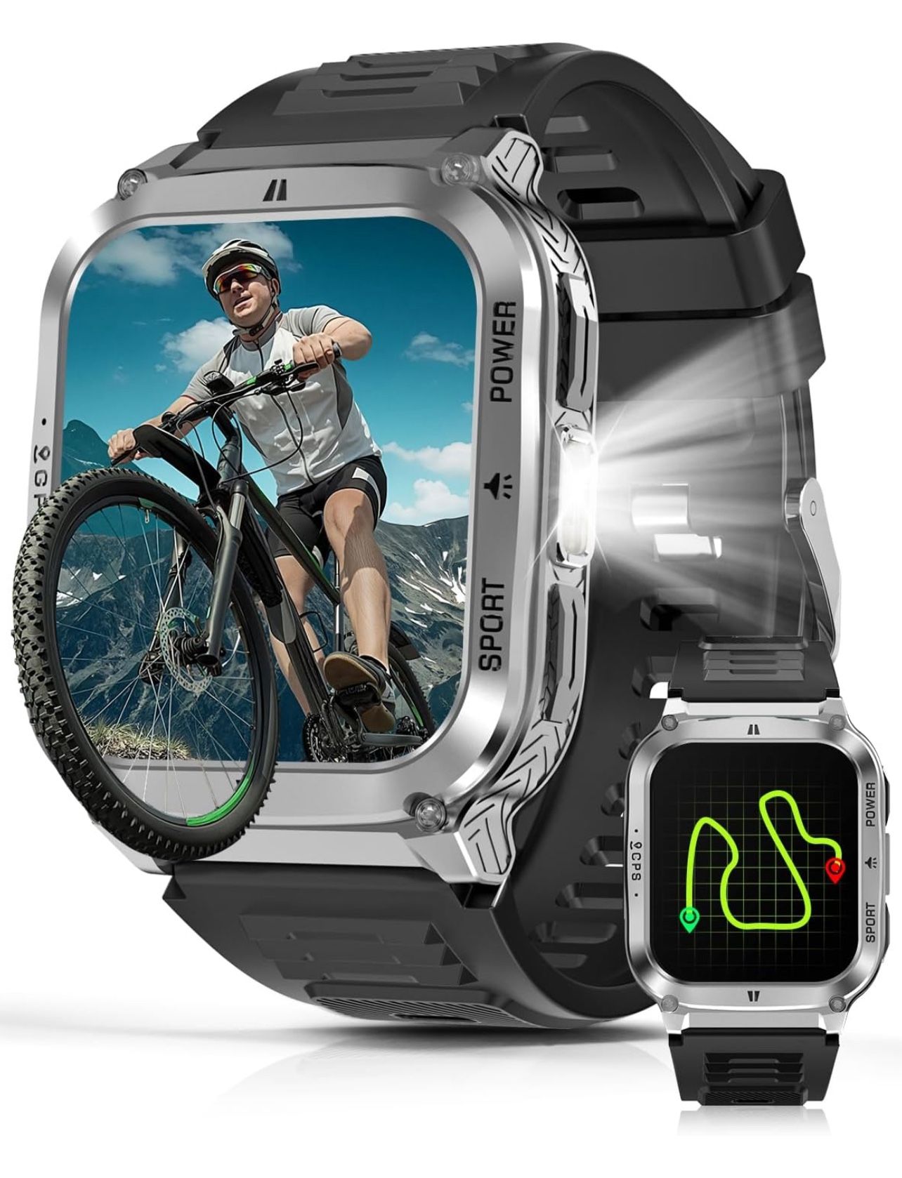 Brandnew Military Smart Watches for Men - 1.83" GPS Smartwatch with Flashlight, Heart Rate, Sp02, Sleep Monitor, Bluetooth Call, Fitness Tracker for A