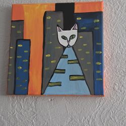 8x8 Cat Abstract Painting On Canvas Acrylic 