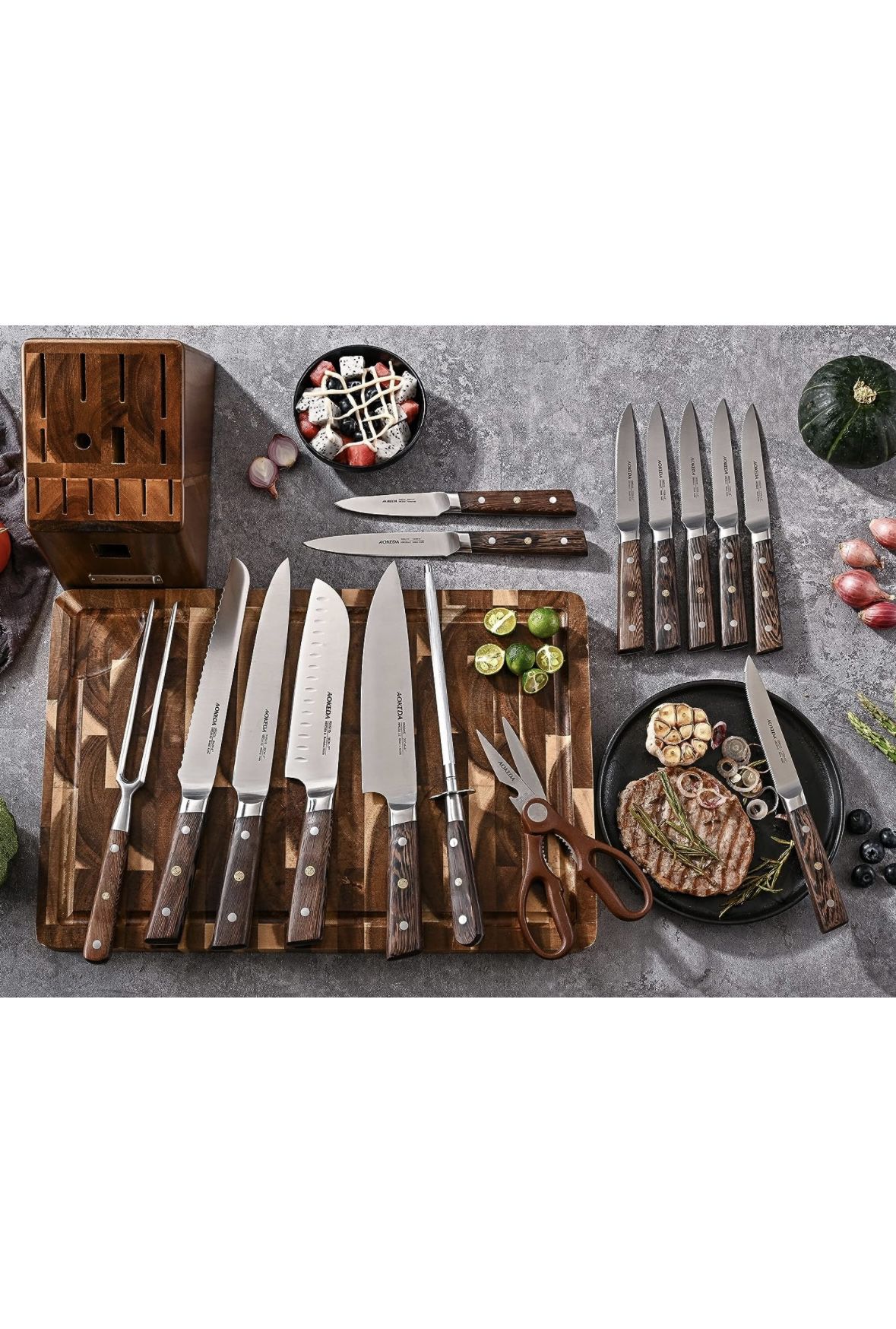  AOKEDA 16-Piece Kitchen Knife Set with Block, High