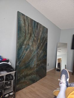 relief art 80" x 60" signed stainless steel wall art resin and glass Artist signed
This piece came from a large home in Scottsdale we were remodeling
