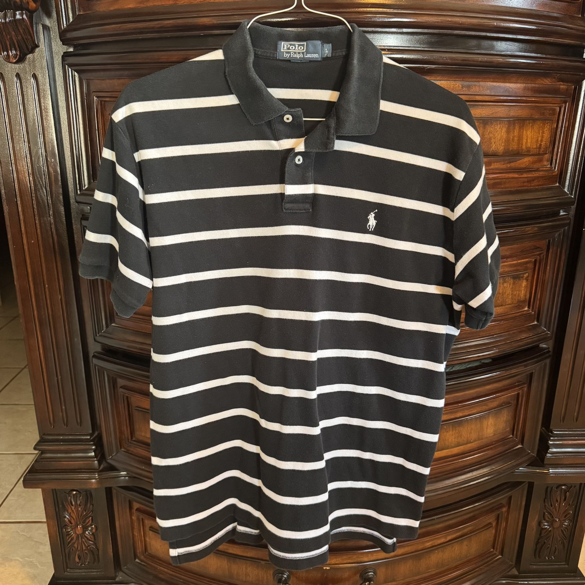Polo Ralph Lauren Polo Shirt Mens Large Black/White Stripes