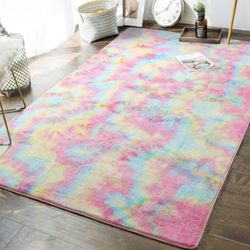 4 x 6 Feet Fluffy Rainbow Area Rug
