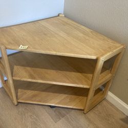 Corner Side End Table With Shelves Light Blond Wood