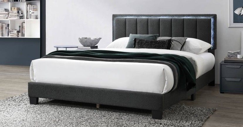 Queen Grey Led Bed With Ortho Mattress Included!!