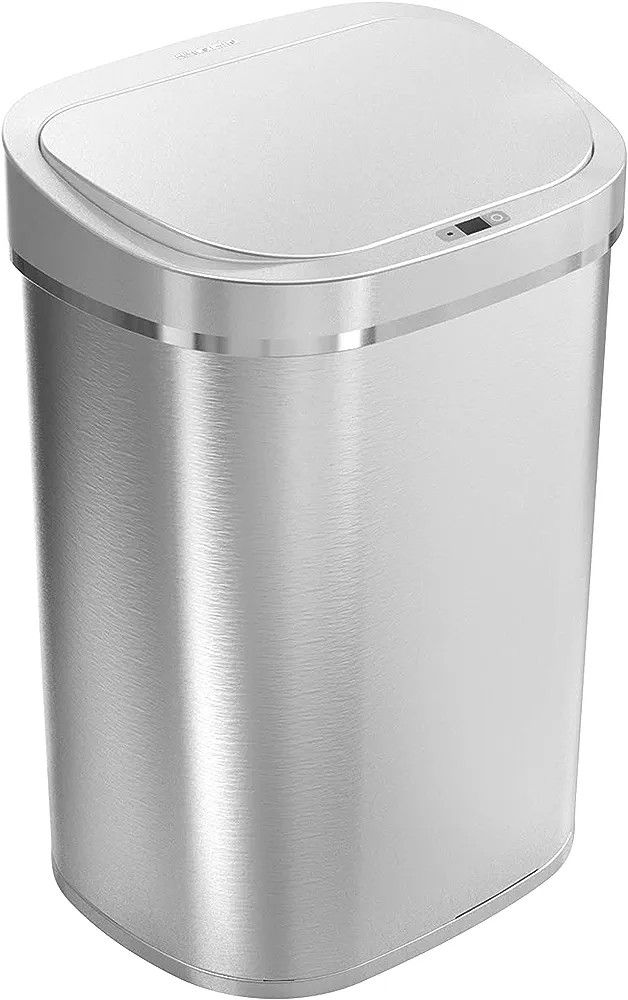 NINESTARS DZT-80-35 Automatic Touchless Infrared Motion Sensor Trash Can, 21 Gal 80L, Heavy Duty Stainless Steel Base (Oval, Silver/Brush Lid) Trashca