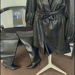 Leather High Waisted Boots With Romper 