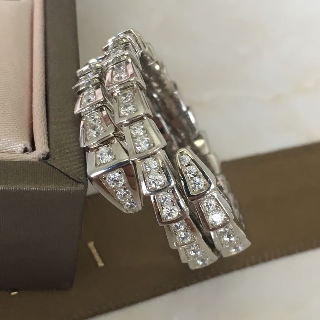 BVLGARI Auth Serpenti 2-Coil Ring in 18k White Gold and Diamonds