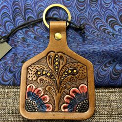 107-CMT New Handmade Leather Myra Bag Key Fob “Paintbrush Wildflower “S-8792