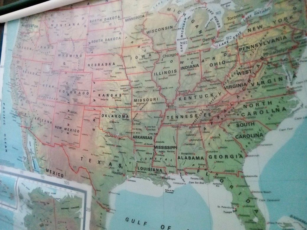 Pull Down Nystrom U.S.A  Vintage School Map 2 Layer 