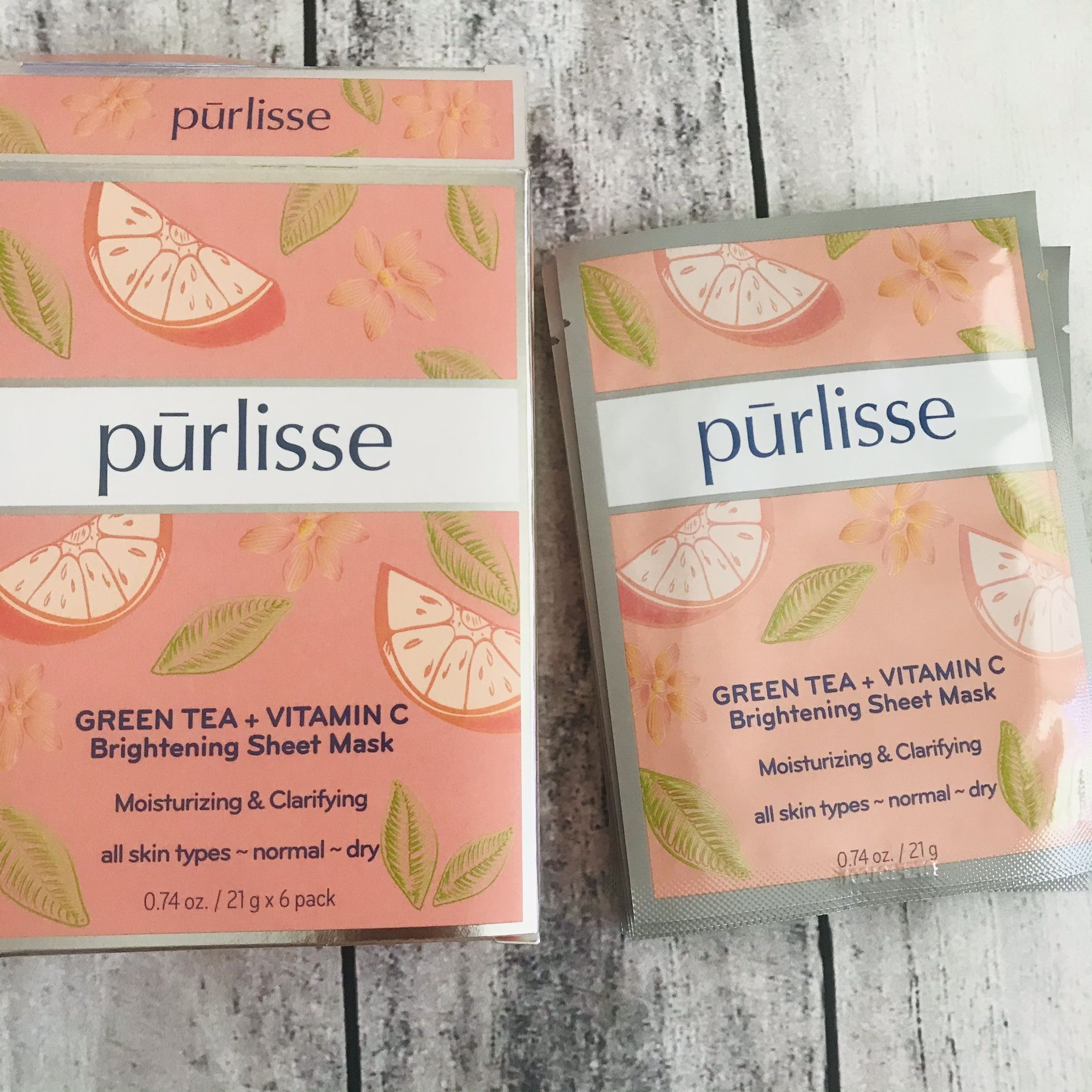 PURLISSE BEAUTY Green Tea + Vitamin C Brightening Sheet Mask 1 box /6 masks