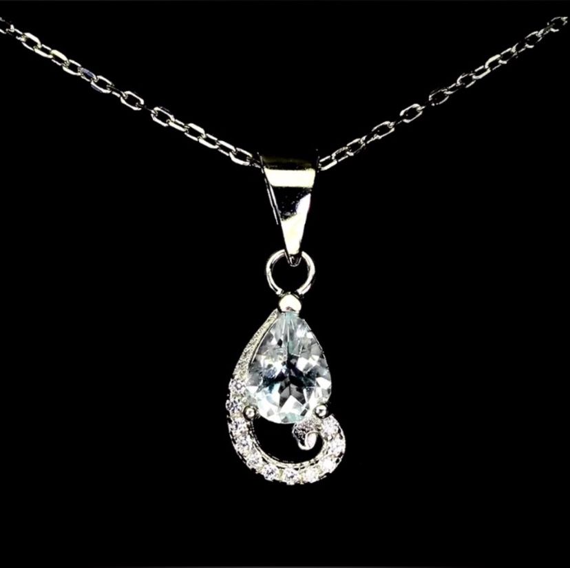 Natural Aquamarine Pendant Necklace 925
