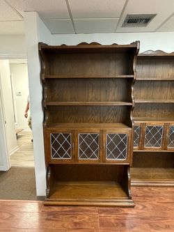 Two Matching Oak Bookcases / Display Cabinets