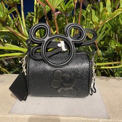 DISNEY LOUNGEFLY MICKEY MOUSE EMBOSSED SILHOUETTES  CROSSBODY BAG WITH CHARM